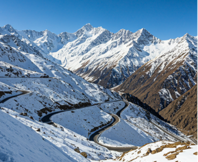 Snow-covered mountain road in Himachal