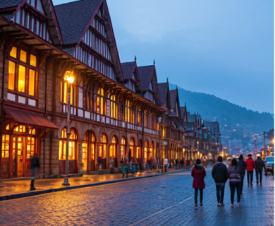 Historic street view in Shimla at dusk